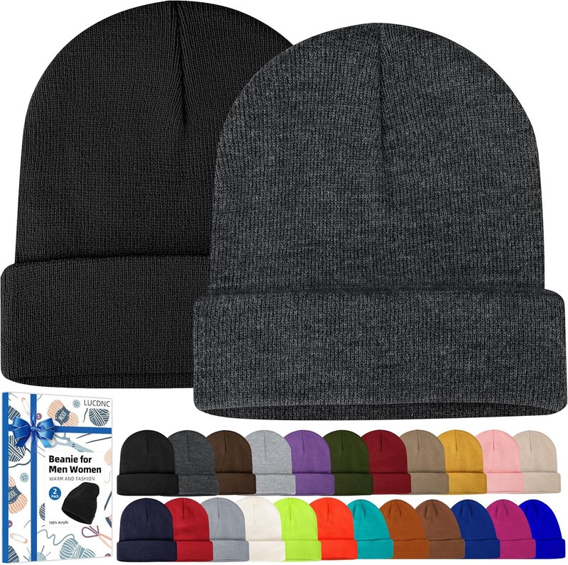 lucdnc Beanies for Men Women 2 Pack Fall Winter Men's Hats Unisex Warm Knit Skullies Beanies Soft Ski Caps - Image 1